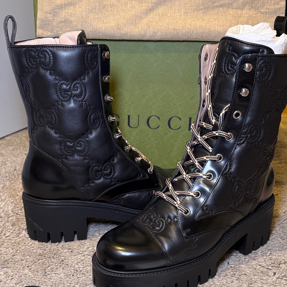 Gucci Black Quilted Leather Combat Boots